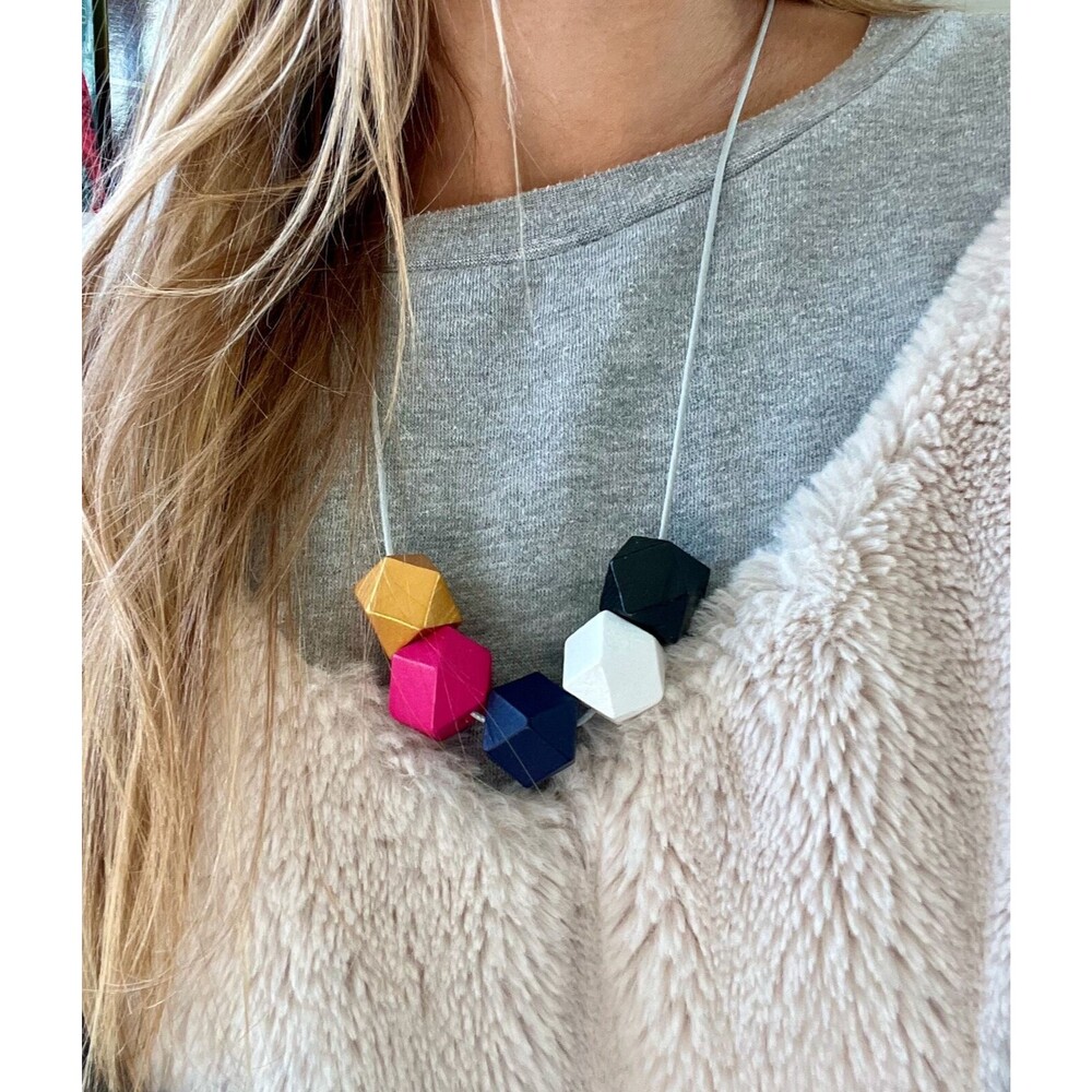 NEW Handmade Wood Geometric Statement Necklace - The Scarlett